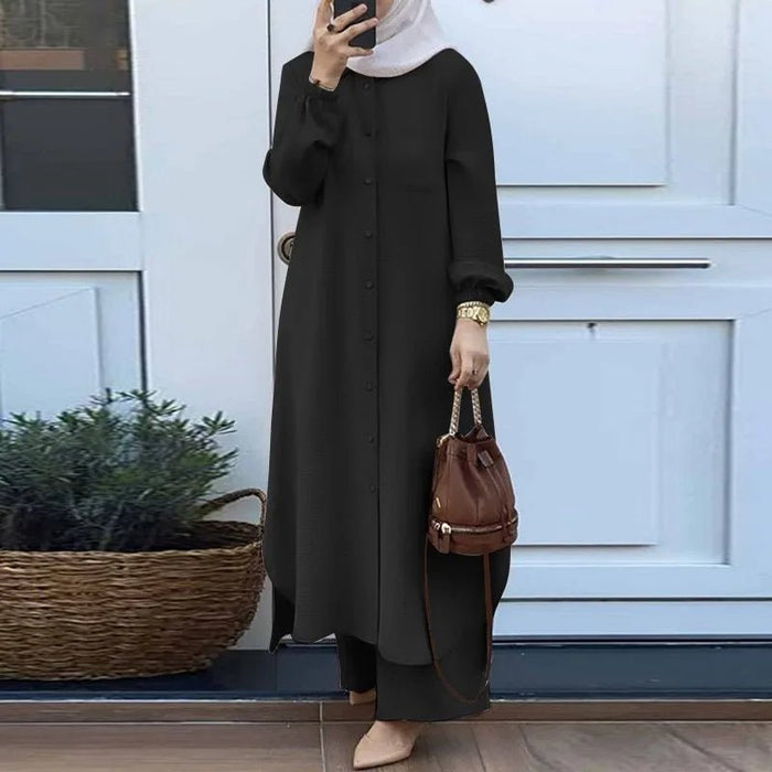 Hot Selling Islamic Clothing 2 Piece Abaya Sets Muslim Women Dress Dubai Turkish Casual Long Sleeve Tops+Pants Outfits Arabia - CLICK TIK