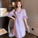 Ice Silk Women's Summer Net Red Wind Short - Sleeved Sexy Nightdress - CLICK TIK