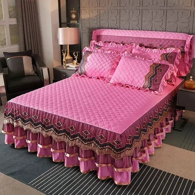 Luxury Winter Crystal Velvet Thicken Quilted Bedspread King Queen Size Flannel Bed Skirt Not Including Pillowcase