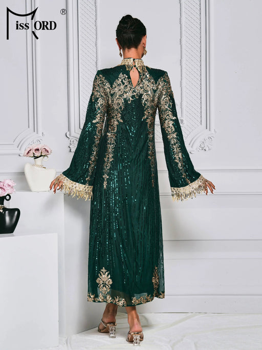 Missord New Women Muslim Dress Long Sleeves Vintage Embroidered Long Dress Middle East Arabian Robe Islamic Cloth Evening Dress - CLICK TIK