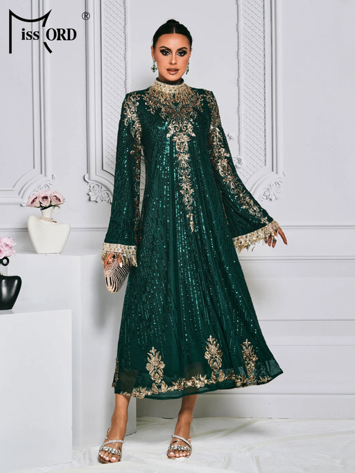 Missord New Women Muslim Dress Long Sleeves Vintage Embroidered Long Dress Middle East Arabian Robe Islamic Cloth Evening Dress - CLICK TIK