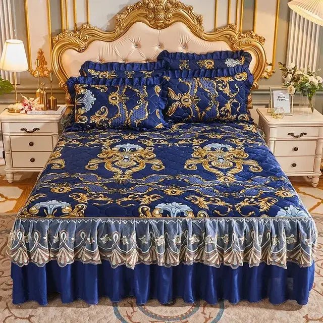 Princess Lace Quilted Crystal Cute Bed Sheets King Queen Size Thick Cotton Warm Velvet Bed Cover Wedding Bedspreads with Skirt - CLICK TIK