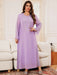 Purple Long Sleeve Women's Dress Drilling Middle East Simple Arabian Dubai Muslim Arab Turkish Kaftan High - quality Texture - CLICK TIK