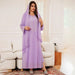 Purple Long Sleeve Women's Dress Drilling Middle East Simple Arabian Dubai Muslim Arab Turkish Kaftan High - quality Texture - CLICK TIK