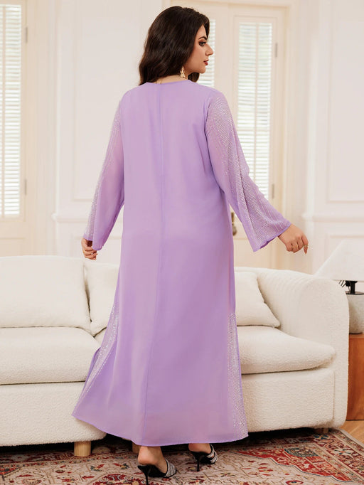 Purple Long Sleeve Women's Dress Drilling Middle East Simple Arabian Dubai Muslim Arab Turkish Kaftan High - quality Texture - CLICK TIK