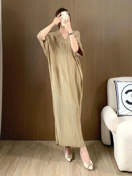 Py Ruched Metallic V - neck Elegant Dress - CLICK TIK