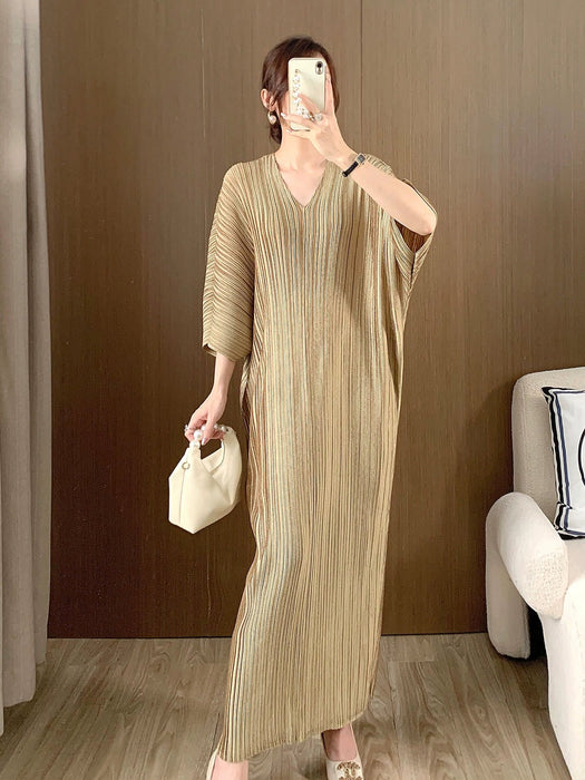 Py Ruched Metallic V - neck Elegant Dress - CLICK TIK