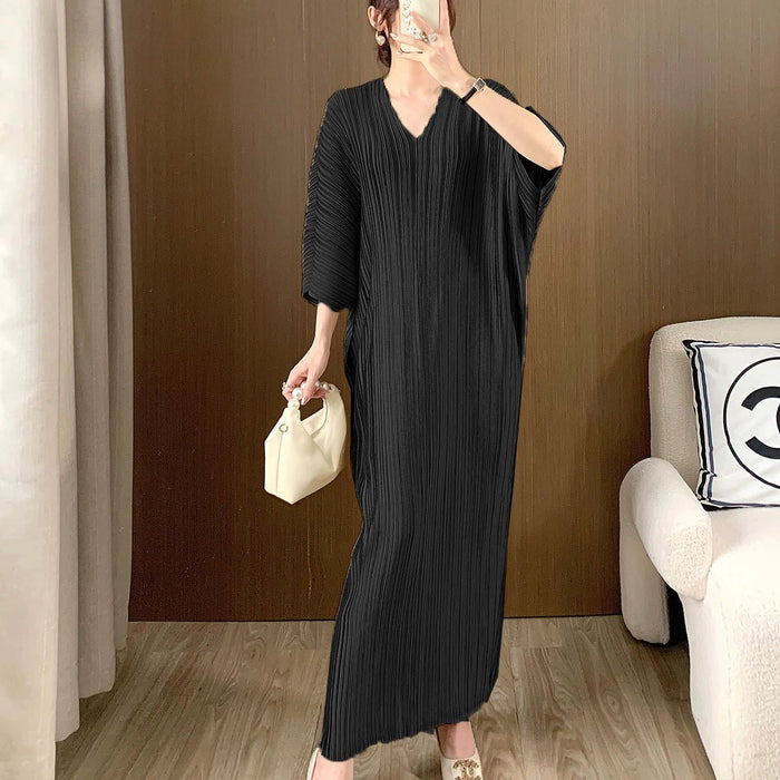 Py Ruched Metallic V - neck Elegant Dress - CLICK TIK