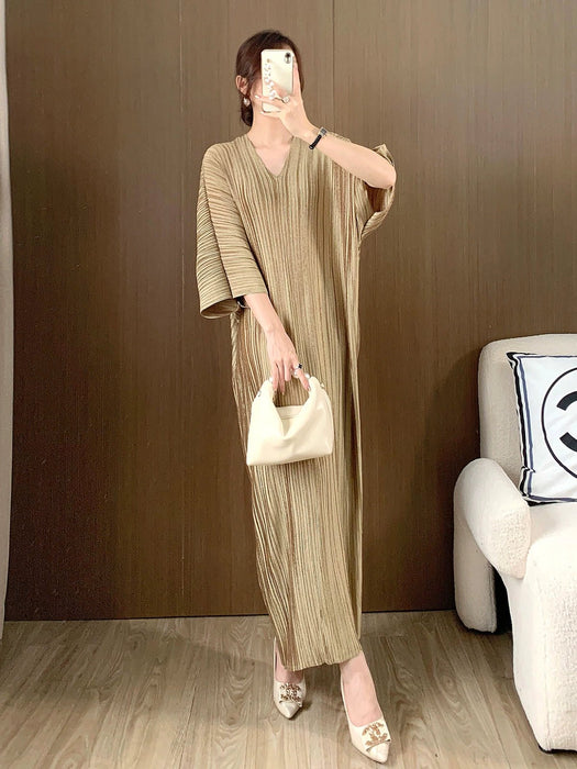 Py Ruched Metallic V - neck Elegant Dress - CLICK TIK