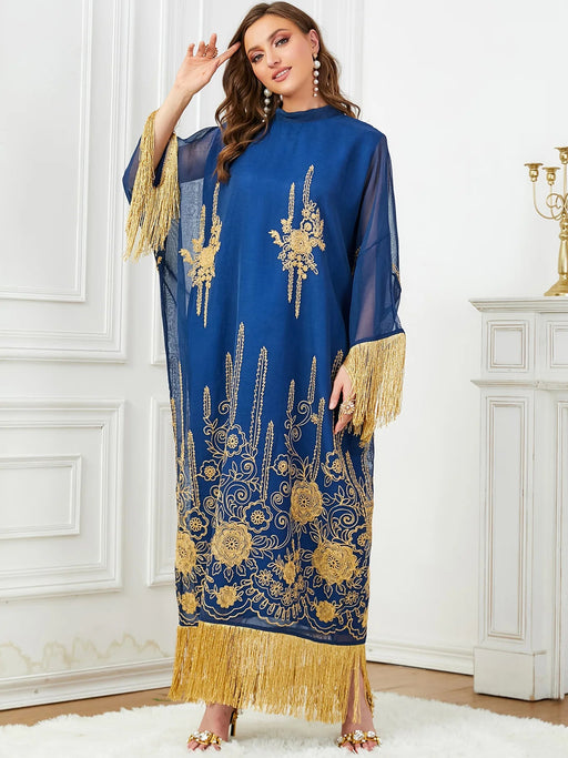 Ramadan Middle East Islamic Muslim Luxury Fashion Robe Women's Wear European and American Bat Sleeves Tassel Spliced Abaya Dress - CLICK TIK