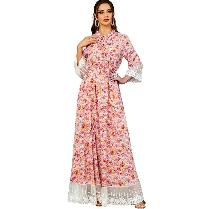 Ramadan Middle Eastern ethnic style European and American printed fashion dress Moroccan Muslim women's clothing Islamic robe - CLICK TIK