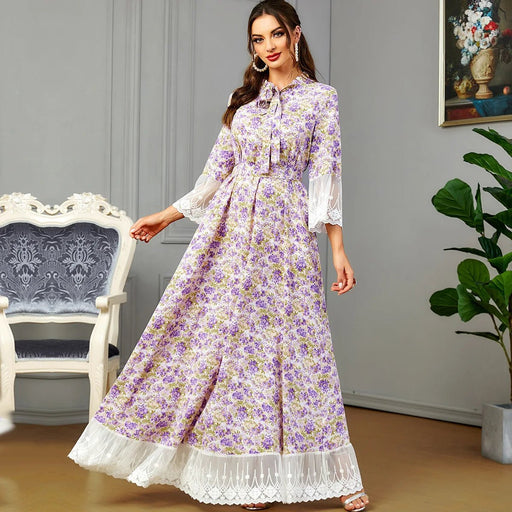 Ramadan Middle Eastern ethnic style European and American printed fashion dress Moroccan Muslim women's clothing Islamic robe - CLICK TIK