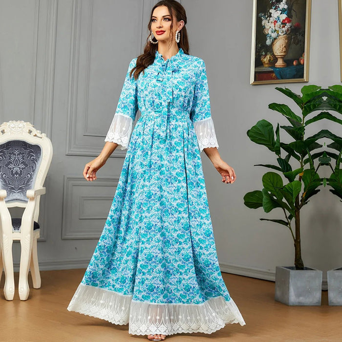 Ramadan Middle Eastern ethnic style European and American printed fashion dress Moroccan Muslim women's clothing Islamic robe - CLICK TIK