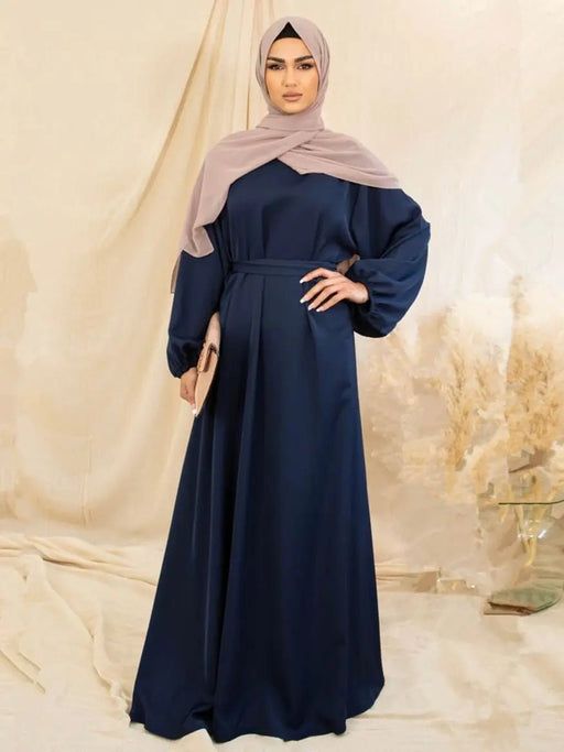 Satin Abaya Side Pockets Muslim Dresses for Women Loose Simple Style Islam Clothes Dubai Hijabi Modest Outfit Ramadan (No Hijab) - CLICK TIK