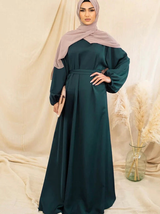 Satin Abaya Side Pockets Muslim Dresses for Women Loose Simple Style Islam Clothes Dubai Hijabi Modest Outfit Ramadan (No Hijab) - CLICK TIK