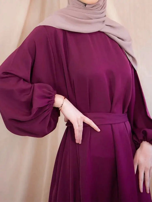 Satin Abaya Side Pockets Muslim Dresses for Women Loose Simple Style Islam Clothes Dubai Hijabi Modest Outfit Ramadan (No Hijab) - CLICK TIK