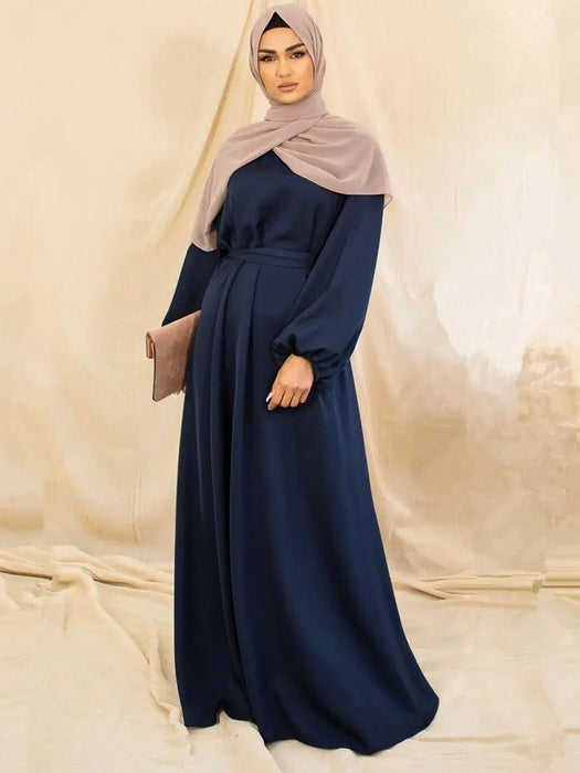 Satin Abaya Side Pockets Muslim Dresses for Women Loose Simple Style Islam Clothes Dubai Hijabi Modest Outfit Ramadan (No Hijab) - CLICK TIK