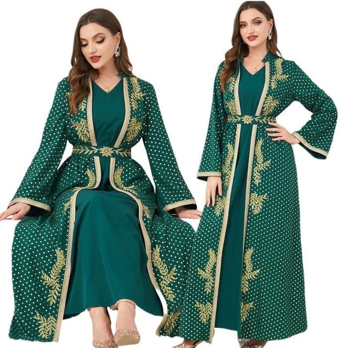 Two Pieces Kimono Sleeve Cardigan With inner Abaya Dress Women Femme Musulman Vestidos Moroccan Caftan Duabi Turkey Muslim Robe - CLICK TIK