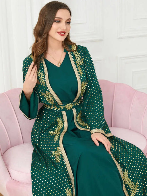 Two Pieces Kimono Sleeve Cardigan With inner Abaya Dress Women Femme Musulman Vestidos Moroccan Caftan Duabi Turkey Muslim Robe - CLICK TIK