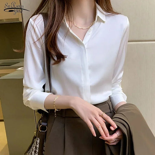 Vintage Blouse Women Autumn Fashion Button Up Satin Silk Shirt White Lady Long Sleeves Female Loose Street Shirts Blusas 12084 - CLICK TIK