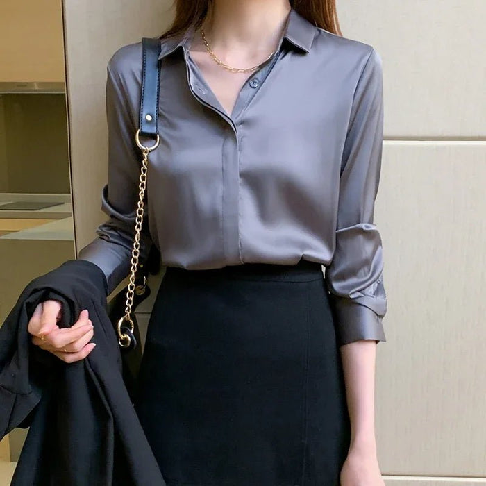 Vintage Blouse Women Autumn Fashion Button Up Satin Silk Shirt White Lady Long Sleeves Female Loose Street Shirts Blusas 12084 - CLICK TIK