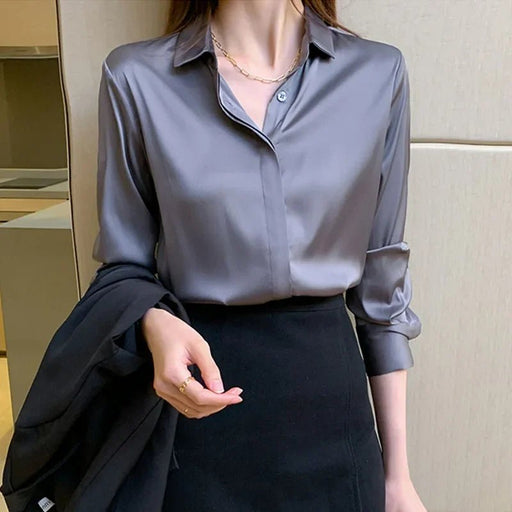 Vintage Blouse Women Autumn Fashion Button Up Satin Silk Shirt White Lady Long Sleeves Female Loose Street Shirts Blusas 12084 - CLICK TIK