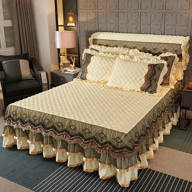 Luxury Winter Crystal Velvet Thicken Quilted Bedspread King Queen Size Flannel Bed Skirt Not Including Pillowcase