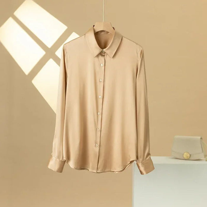 Woman Silk Shirt Long - sleeved Satin Women Blouse 100% 19mm Natural Silk New Mulberry Silk Blouse Loose and Versatile Base Shirt - CLICK TIK