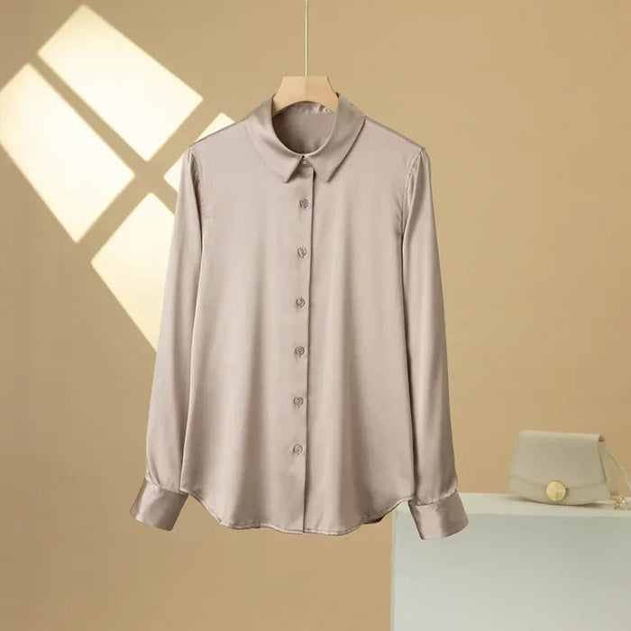 Woman Silk Shirt Long - sleeved Satin Women Blouse 100% 19mm Natural Silk New Mulberry Silk Blouse Loose and Versatile Base Shirt - CLICK TIK