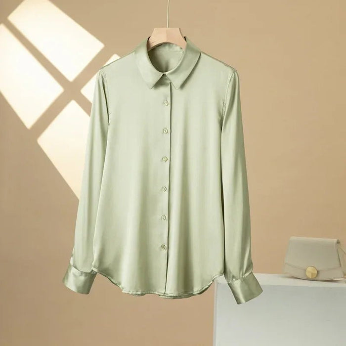 Woman Silk Shirt Long - sleeved Satin Women Blouse 100% 19mm Natural Silk New Mulberry Silk Blouse Loose and Versatile Base Shirt - CLICK TIK