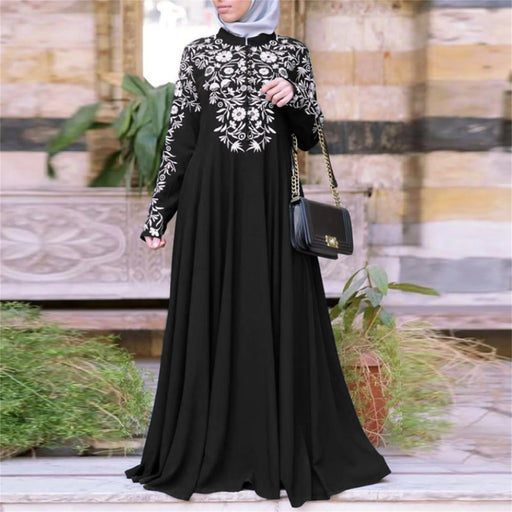 Women's Muslim Long Dresses Oversized Loose Floral Printed Casual Long Sleeved Ramadan Outfit Islamic Dubai Modest Abaya - CLICK TIK