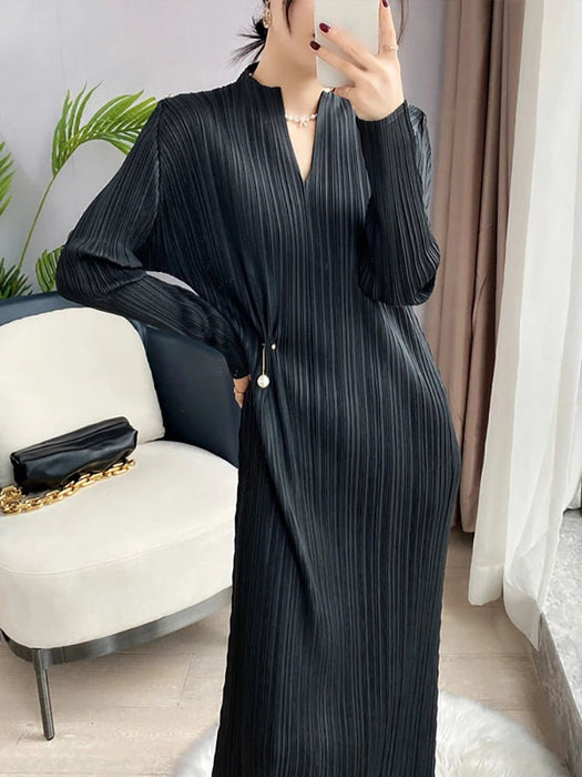 YUDX Miyake Pleated Dresses for Woman 2023 Summer French Female Spring Autumn Long - sleeved ThinTemperament Thin Style Base Skirt - CLICK TIK