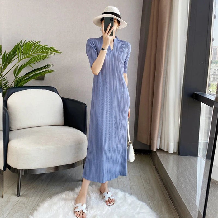 YUDX Miyake Pleated Dresses for Woman 2023 Summer French Female Spring Autumn Long - sleeved ThinTemperament Thin Style Base Skirt - CLICK TIK