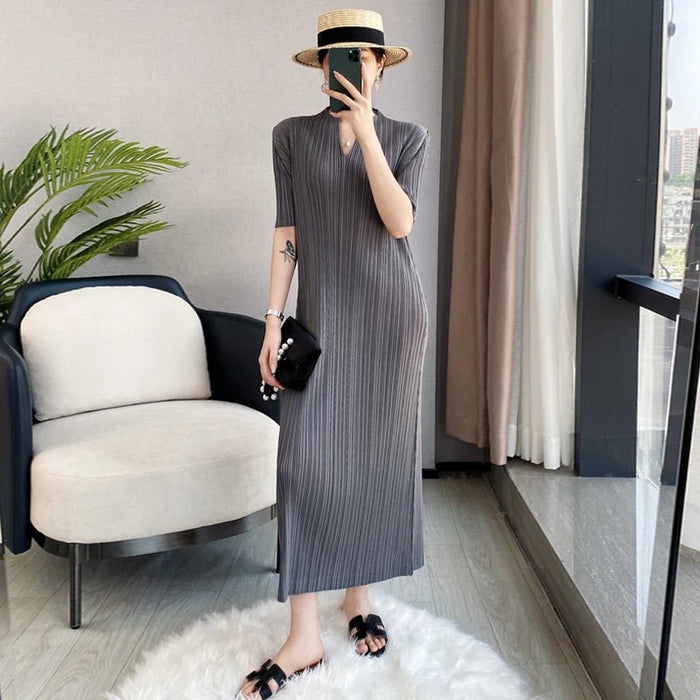 YUDX Miyake Pleated Dresses for Woman 2023 Summer French Female Spring Autumn Long - sleeved ThinTemperament Thin Style Base Skirt - CLICK TIK