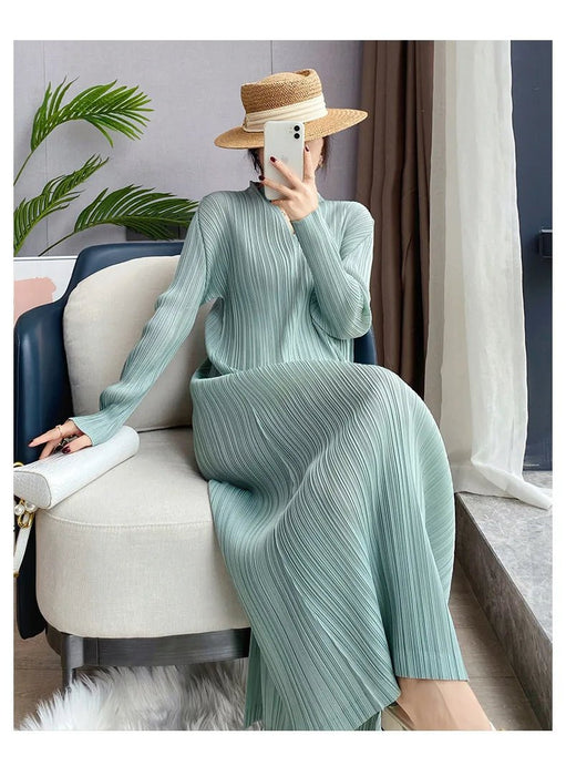 YUDX Miyake Pleated Dresses for Woman 2023 Summer French Female Spring Autumn Long - sleeved ThinTemperament Thin Style Base Skirt - CLICK TIK