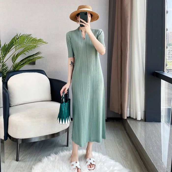 YUDX Miyake Pleated Dresses for Woman 2023 Summer French Female Spring Autumn Long - sleeved ThinTemperament Thin Style Base Skirt - CLICK TIK