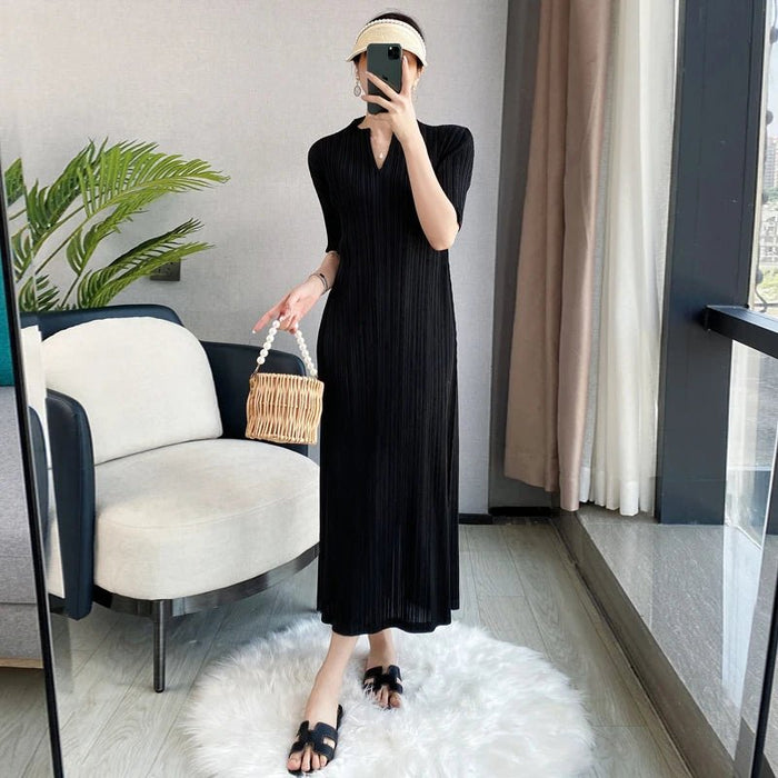 YUDX Miyake Pleated Dresses for Woman 2023 Summer French Female Spring Autumn Long - sleeved ThinTemperament Thin Style Base Skirt - CLICK TIK