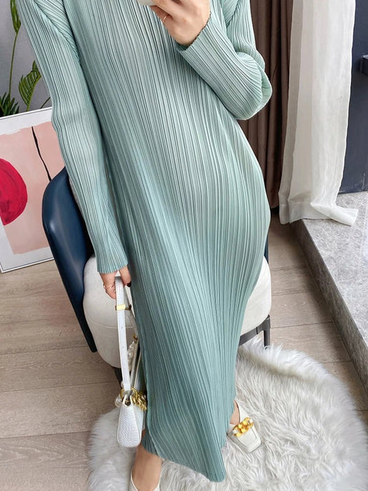 YUDX Miyake Pleated Dresses for Woman 2023 Summer French Female Spring Autumn Long - sleeved ThinTemperament Thin Style Base Skirt - CLICK TIK